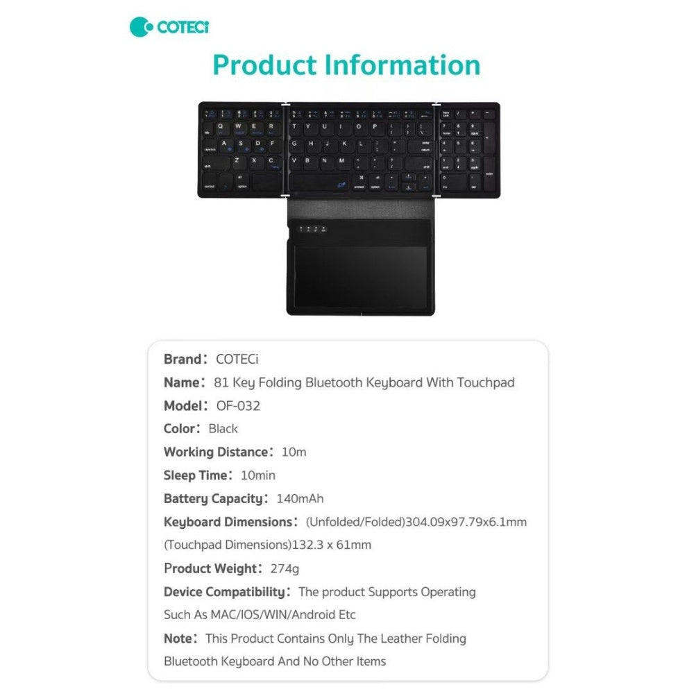 Coteci Folding Keyboard with TouchPad image 8
