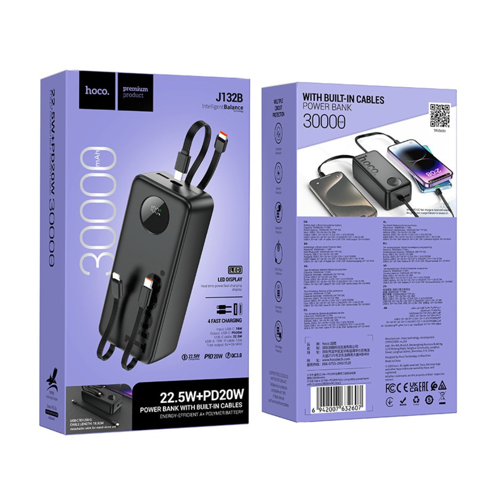 Hoco PD20W Power Bank Built-in Cable 30000mAh J132B image 4