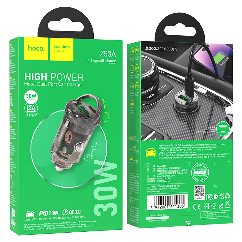 Hoco Dual Port Car Charger 30W Z53A image 3