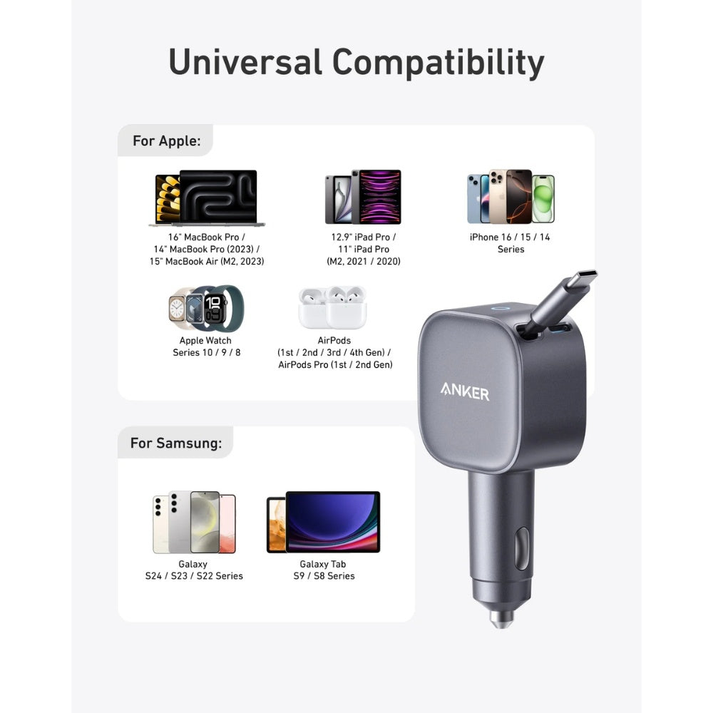 Anker USB-C Car Charger 75W Built-In Retractable Cable image 5