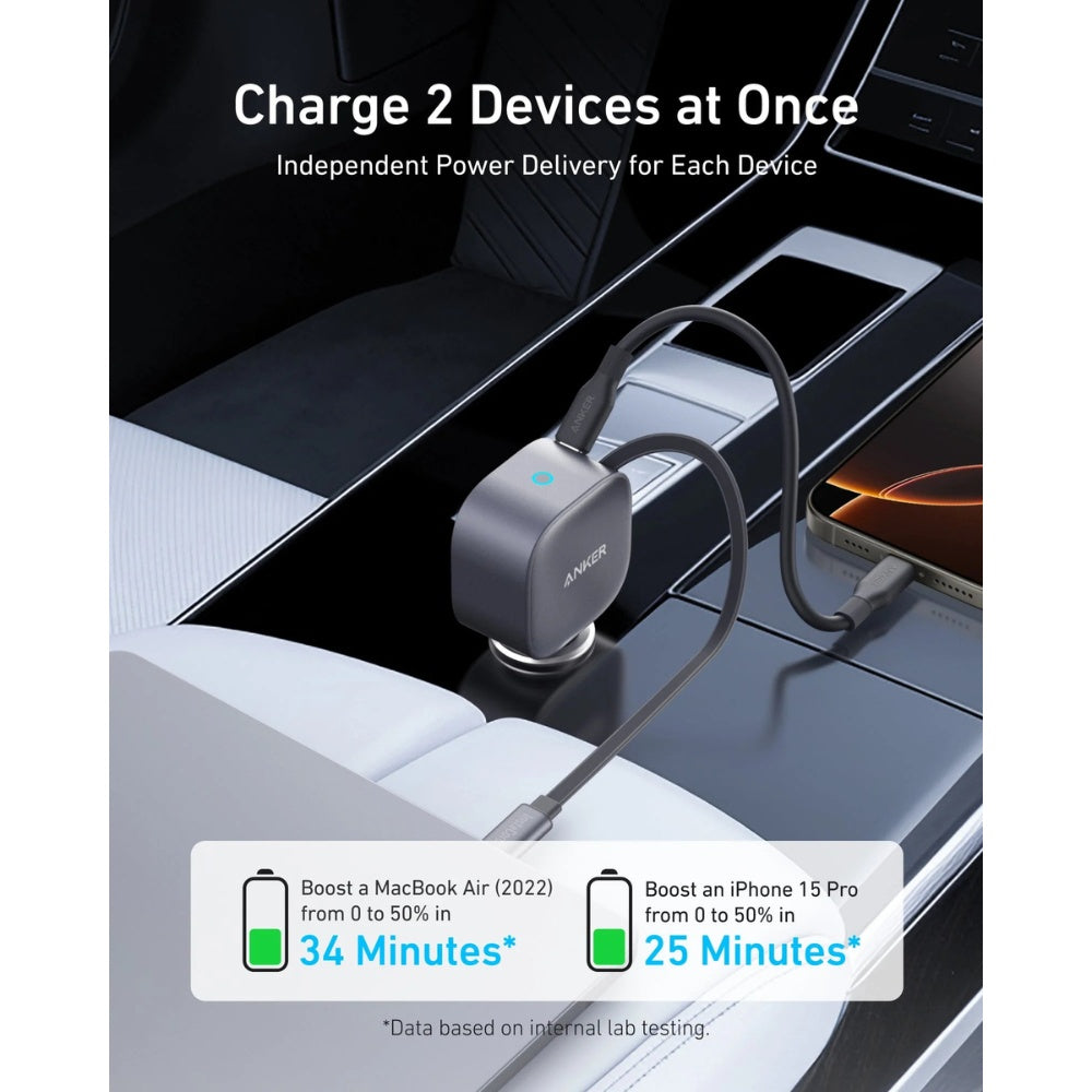 Anker USB-C Car Charger 75W Built-In Retractable Cable image 2