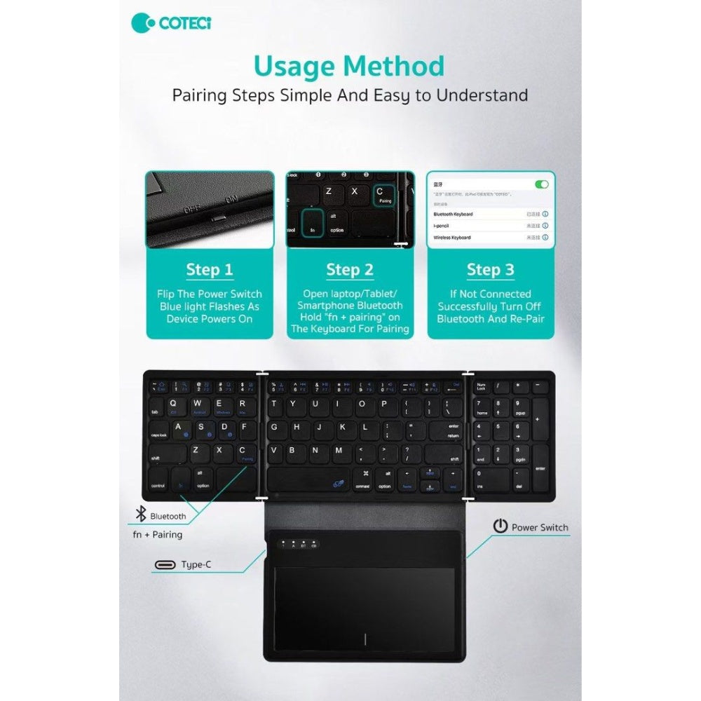 Coteci Folding Keyboard with TouchPad image 7