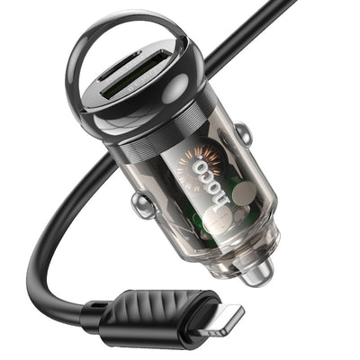 Hoco Dual Port Car Charger 30W with USB-C to Lightning Cable Z53A image 0