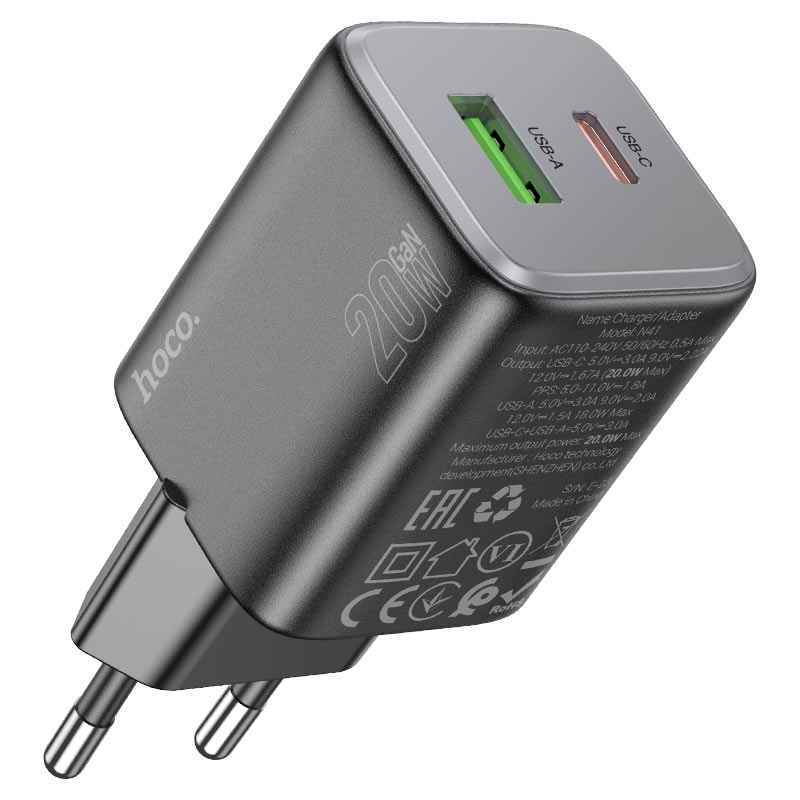 Hoco N41 PD 20W Fast Charger - Black image