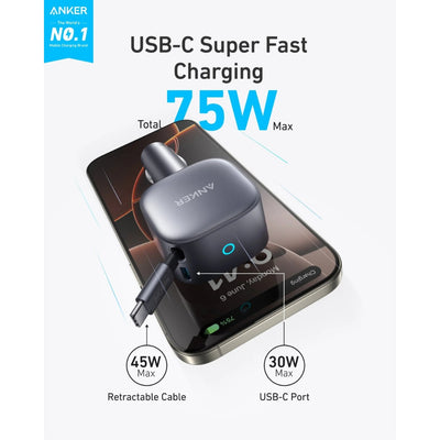 Anker USB-C Car Charger 75W Built-In Retractable Cable image 1