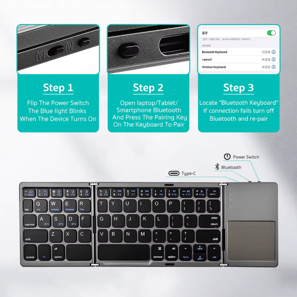 Coteci 63 Key Tri-fold Touchpad Keyboard