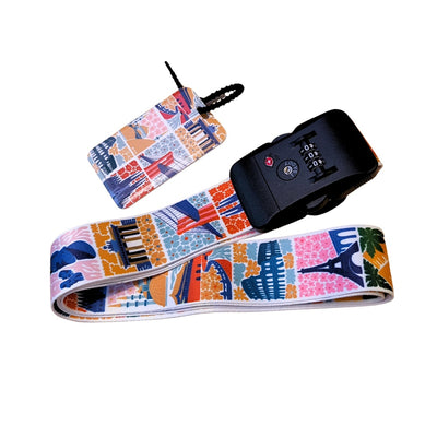 Coteci Customs Lock Buckle Luggage Strap Tag Set - World Landmarks