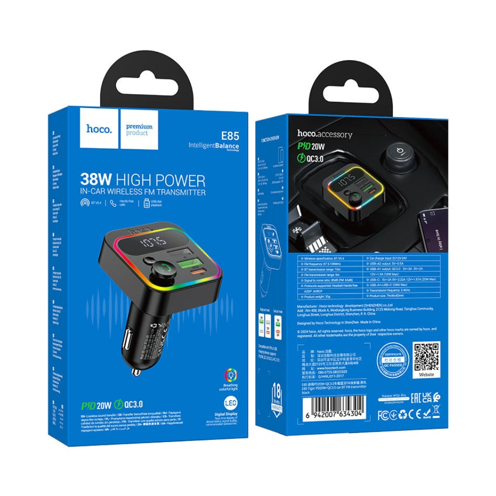 Hoco Car Charger PD20W QC3.0 with FM Transmitter E85