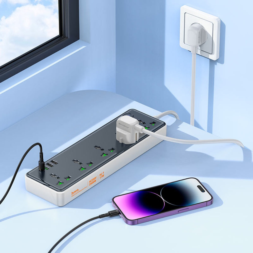 Hoco Power Strip 5 Sockets With USB Outputs AC13A