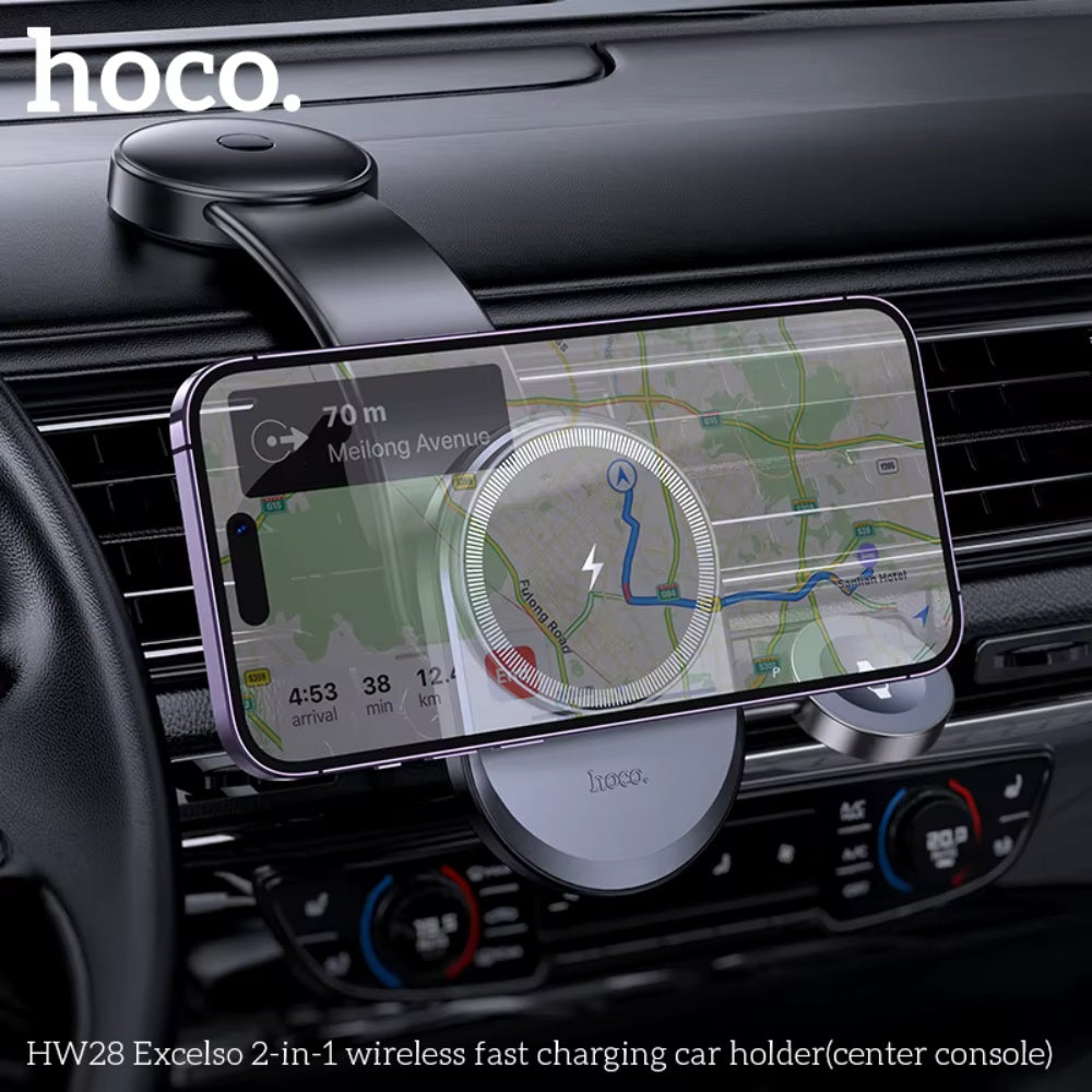 Hoco HW28 2-in-1 Wireless Fast Charging Car Holder image 3