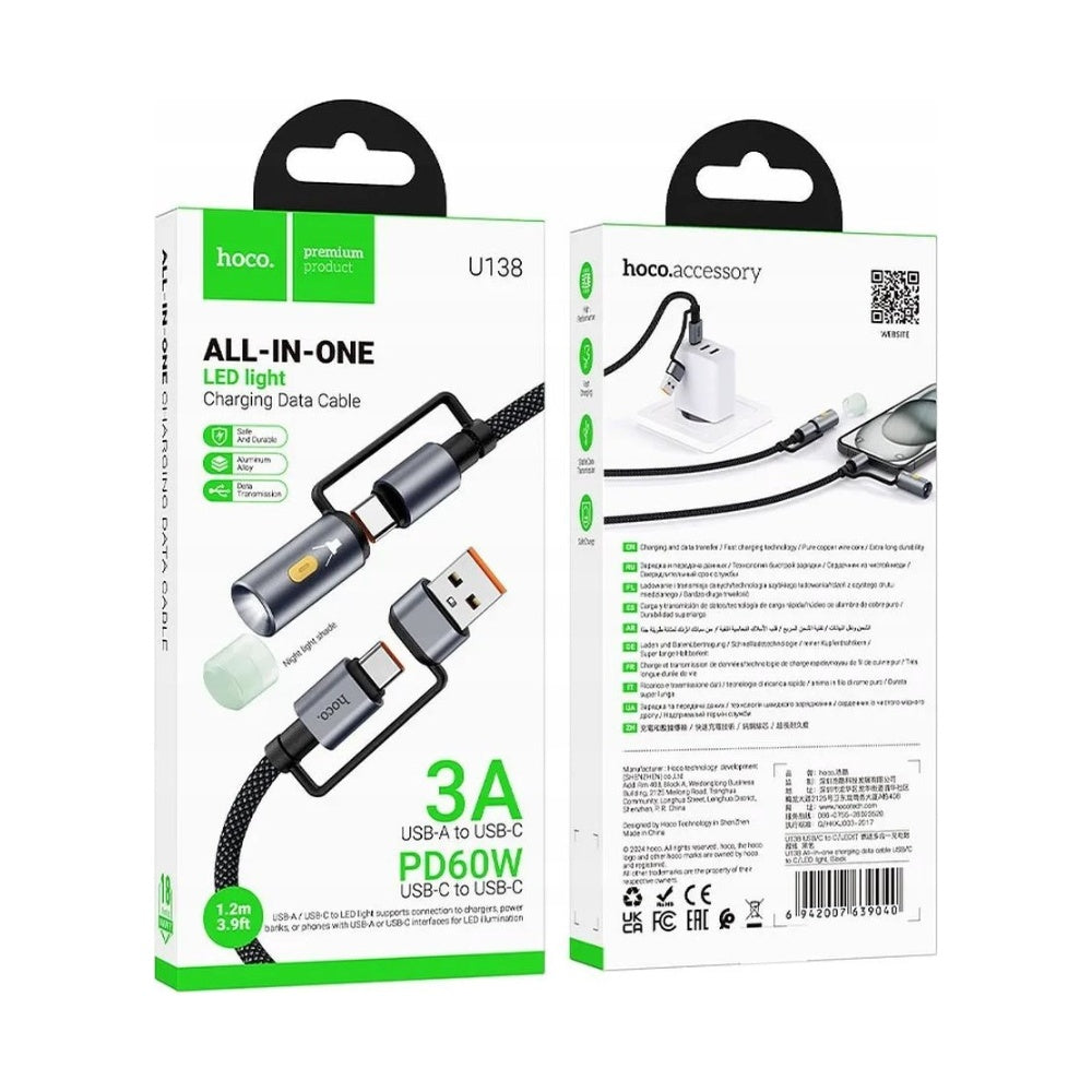 Hoco All in One Charging Cable USB-C with Led Light U138 image 3