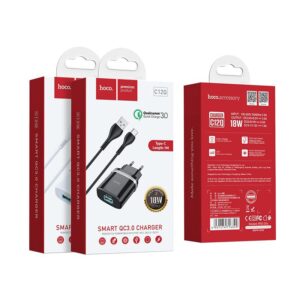 hoco c12q smart qc30 wall charger eu set with type c cable package