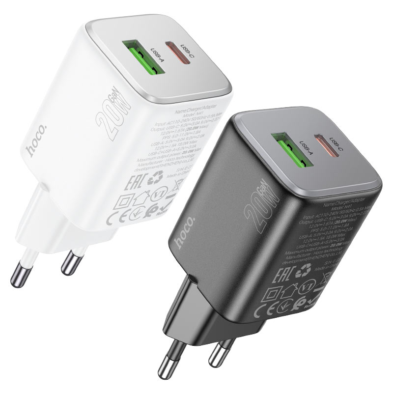 hoco n41 almighty pd20w qc3 dual port wall charger eu colors